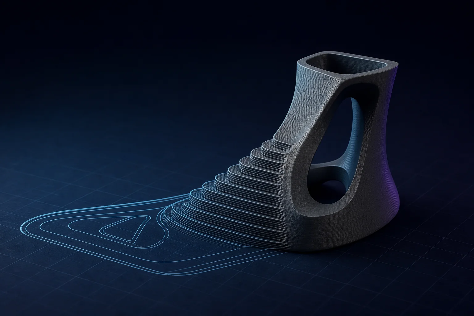 Conceito técnico se transformando em um objeto impresso em 3D